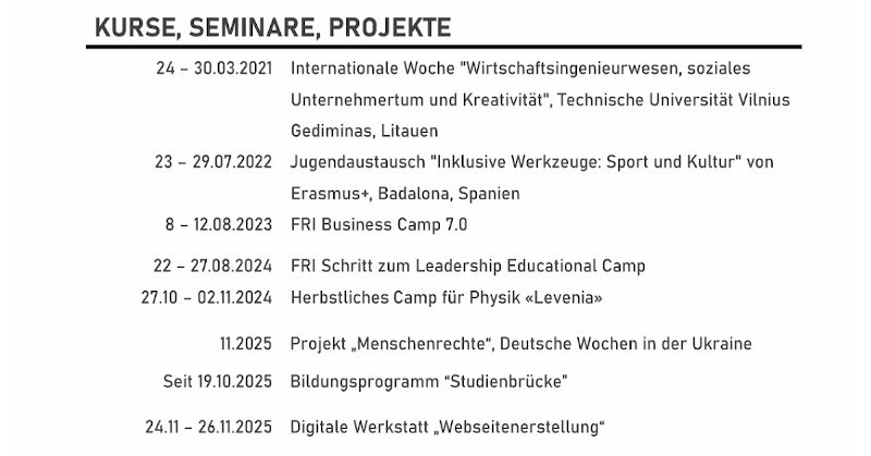 Kurse, Seminare, projekte