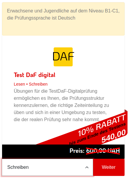 Test DaF Digital - Screiben - 600 UAH (13.8 EUR)