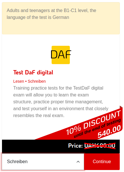 Test DaF Digital - Screiben - 600 UAH (13.8 EUR)