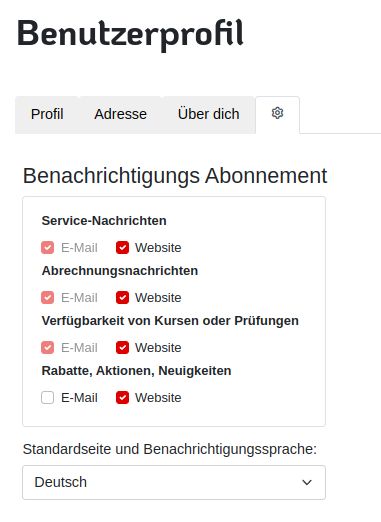 Benachrichtigungs- und Spracheinstellungen der Website