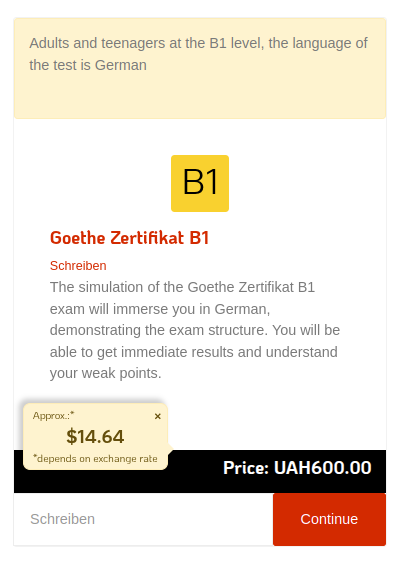 Goethe Zertifikat B1 - Schreiben - 600 UAH (approx. $14.64)