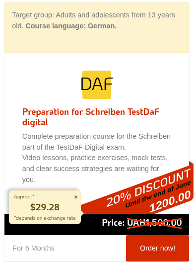 20% discount Preparation Course for DAF Schreiben