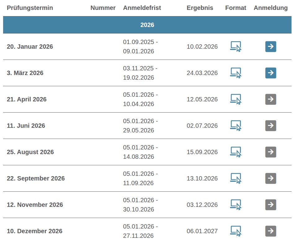 TestDaF digital schedule 2026